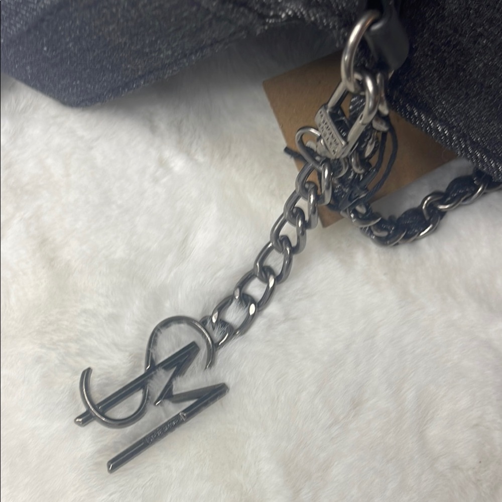 Steve Madden - Black/Charcoal Denim Borla Rose Bud Chain Crossbody - Picture 9 of 13
